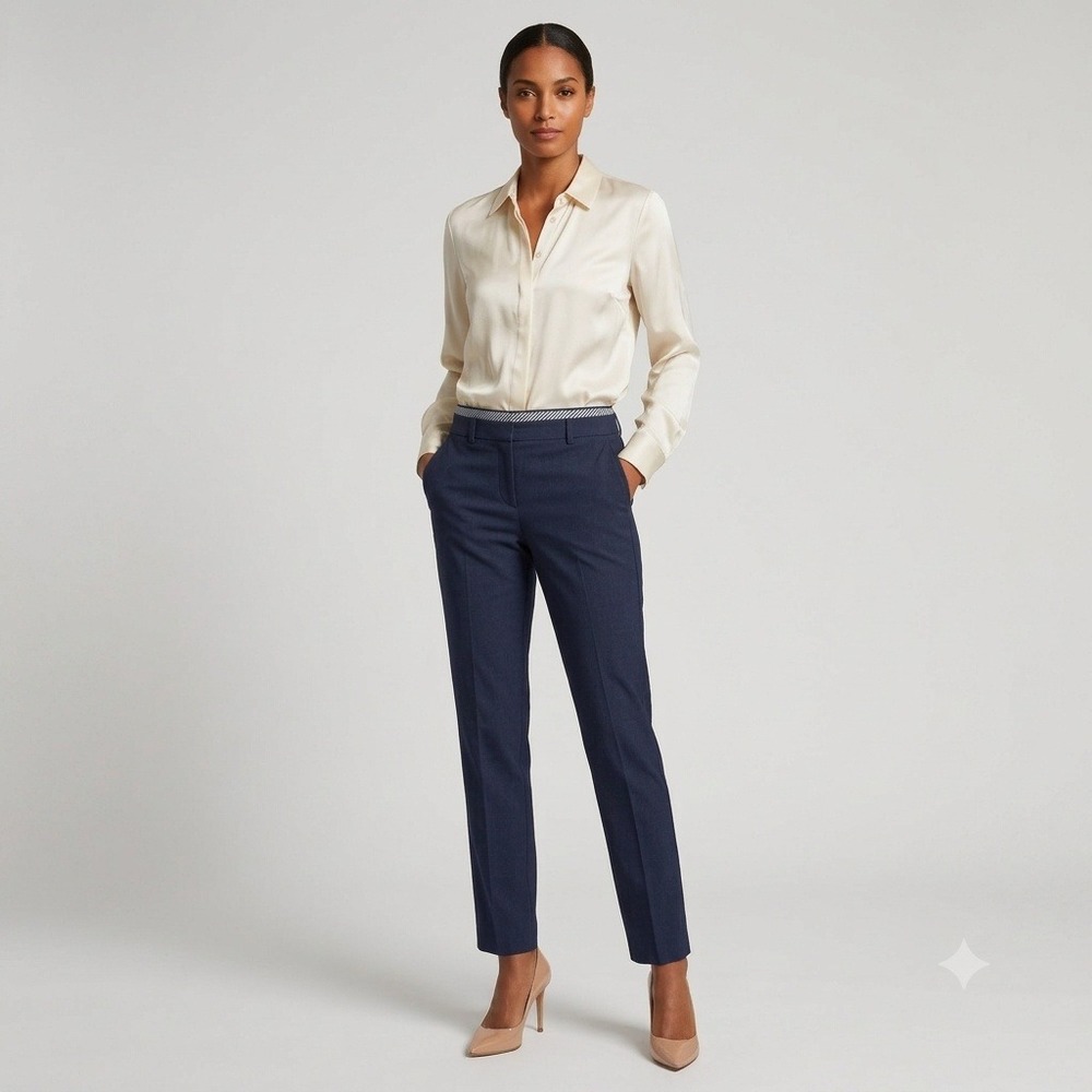 Banana Republic Ryan Pants Women 6 Navy Blue Italian Wool Slim Straight Trousers